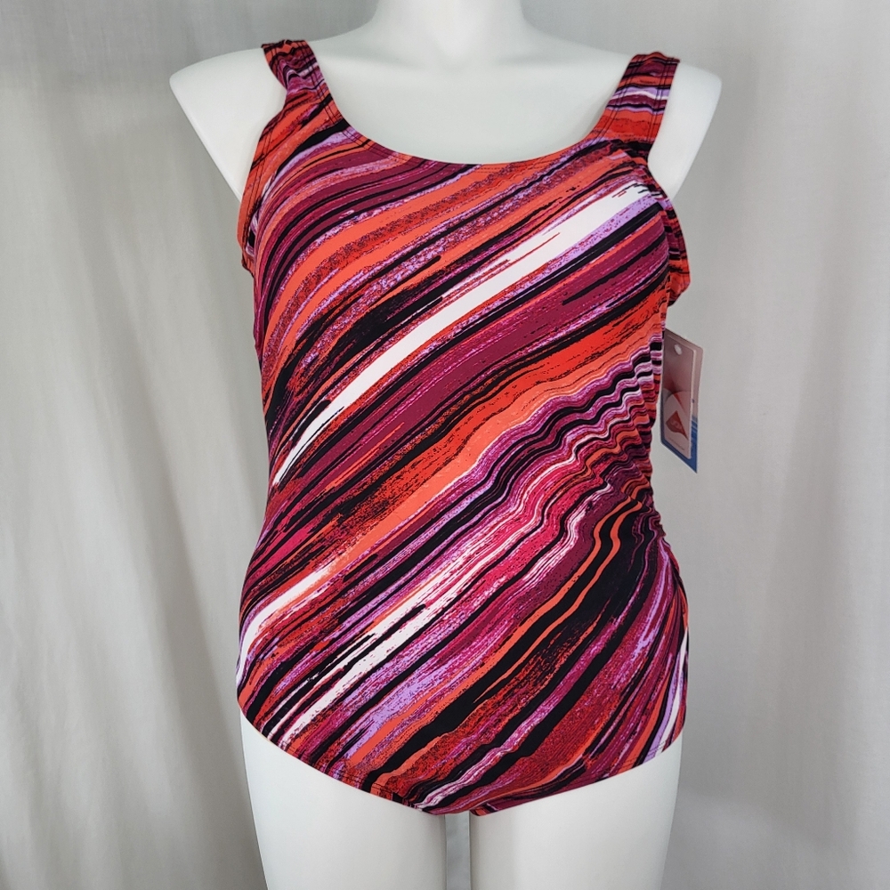 Swimsuits For All Aquabelle 1 Pc SWIMSUIT Womens Size 20 Orange Red Black Wt NWT